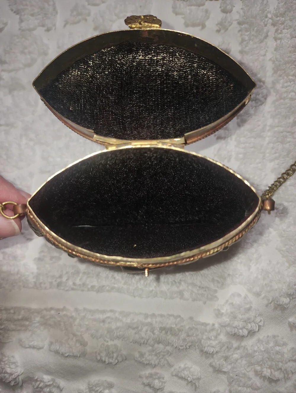 Vintage Sajai Indian Ethnic Sling Bag Clutches, Brass/Copper w/ Metal Chain
